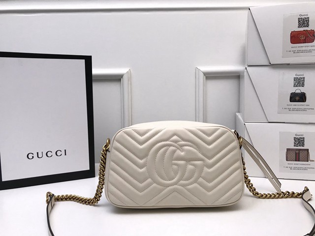 Gucci經典款女包 447632 古馳GG Marmont系列 義大利白色原廠皮 Gucci鏈條單肩斜挎包  gqy3636